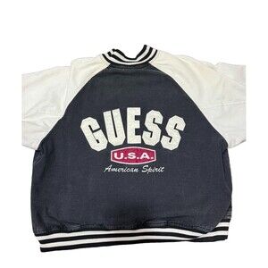 Vintage 1980s Guess Sportswear American Spirit Bomber Jacket Navy/White Embroide